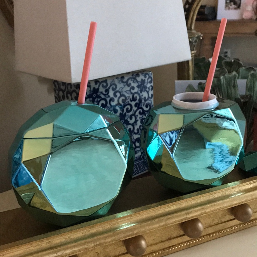2 Metallic Turquoise Drink Tumblers